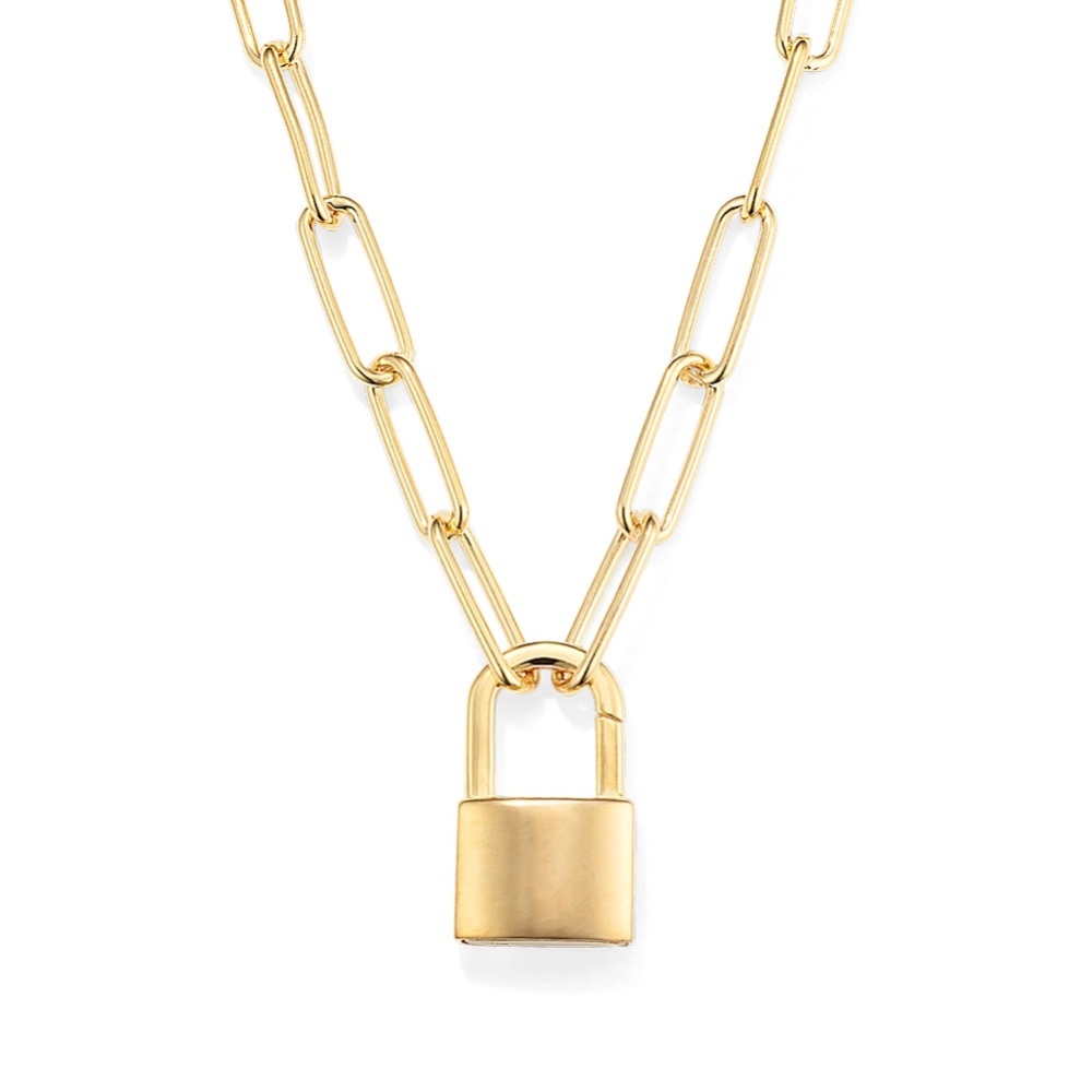 Shane Co Vermeil 14K Gold Padlock Paperclip Chain